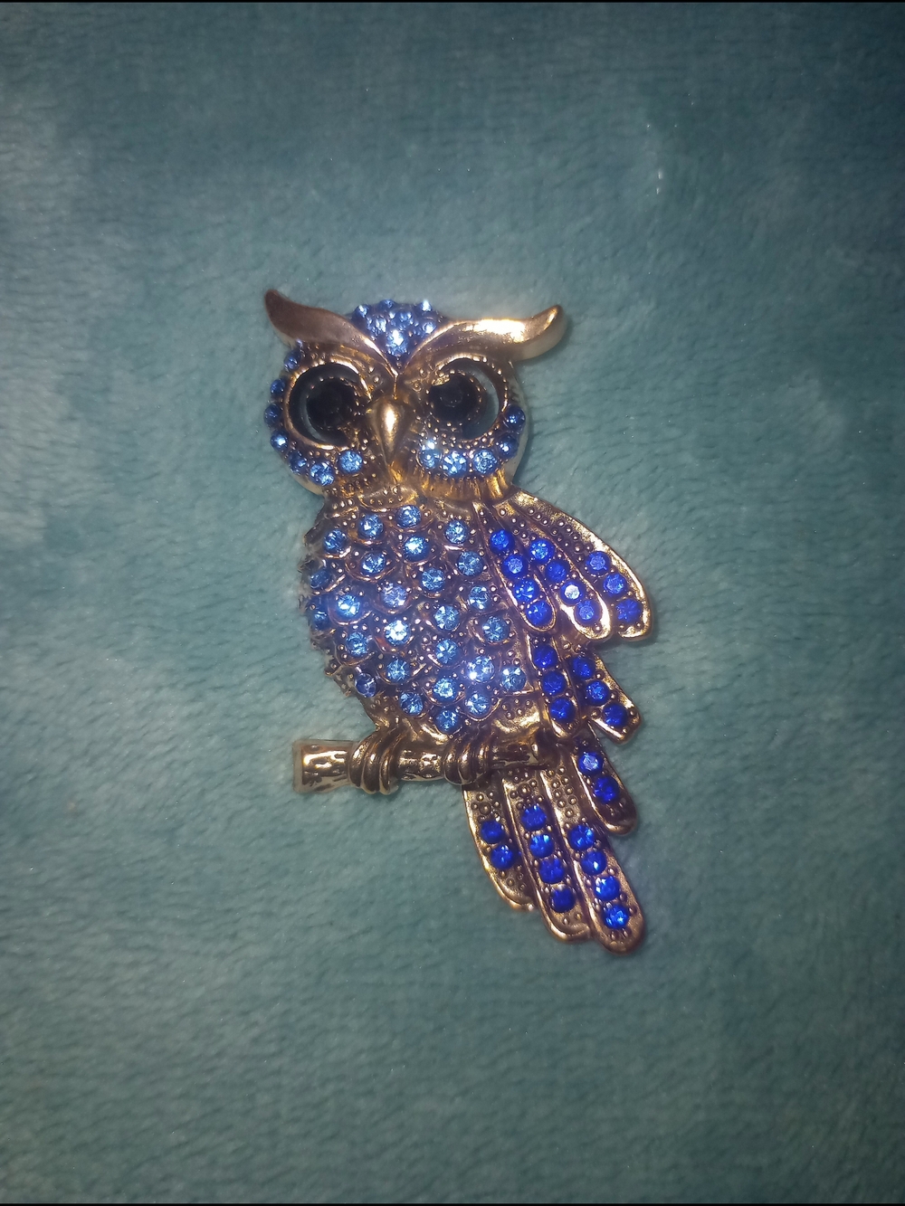 Blue Crystal Owl Brooch